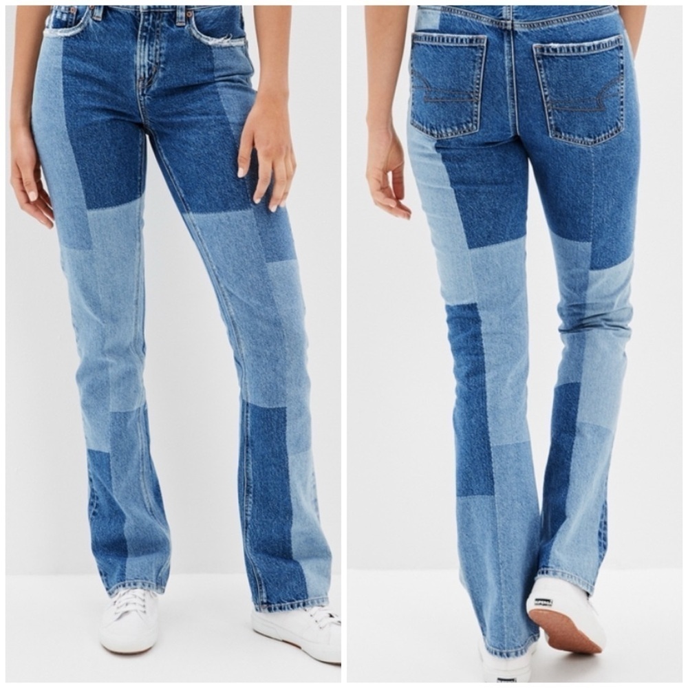 American Eagle Patchwork 90’s Bootcut Jeans In Bl… - image 1
